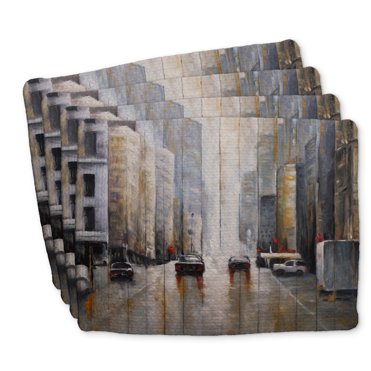 Picture of Begin Home Decor C4BP1418YIEMNL 14 x 18 in. Cars in the Morning Rain - Braided Polyester Placemat - Home Decor - Set of 4