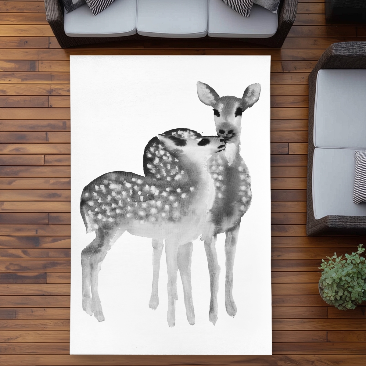 C1ROAR57CYMG5S 5 x 7 ft. Fawns Love - Deer Black & White Outdoor Area Rug for Home Decor - Rectangle