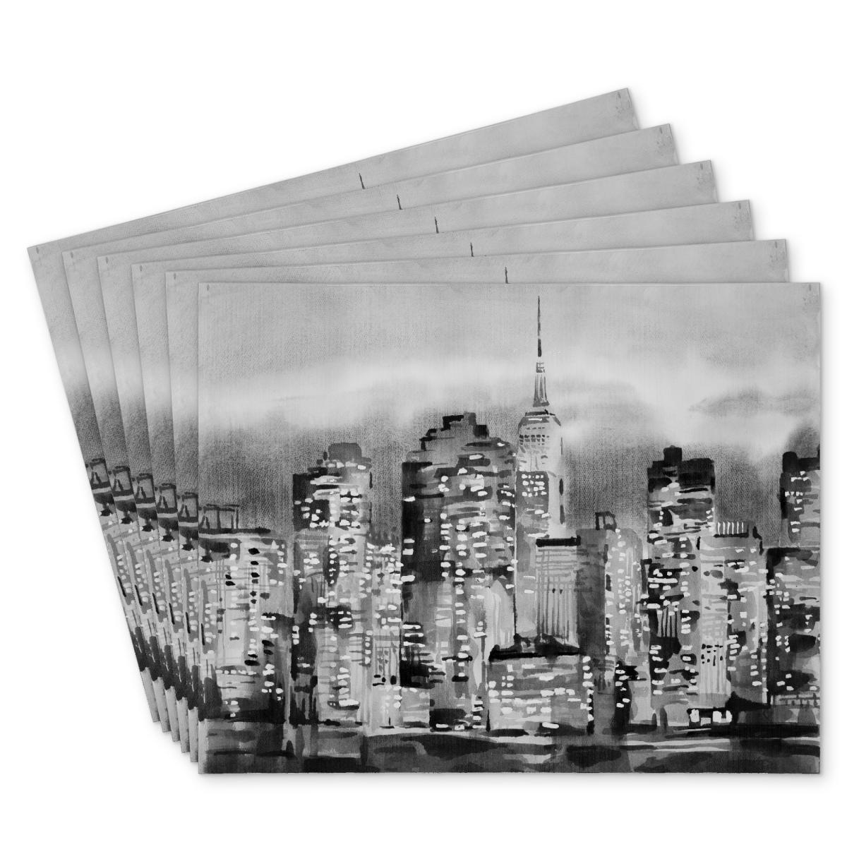 Picture of Begin Home Decor C6PP1418VQLCQ0 14 x 18 in. Buildings in a Watercolor Cityscape - Polyester Placemat - Home Decor - Set of 6