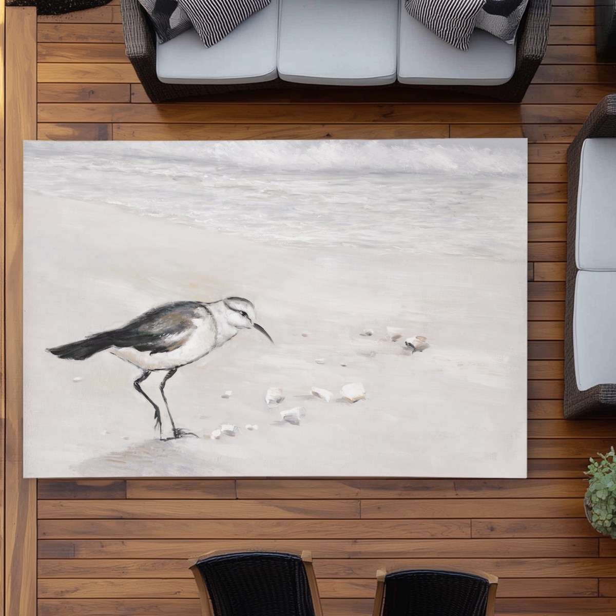 C1ROAR57CNVHIY 5 x 7 ft. Semipalmated Sandpiper Outdoor Rug - Marine Beige Home Decor - Rectangle