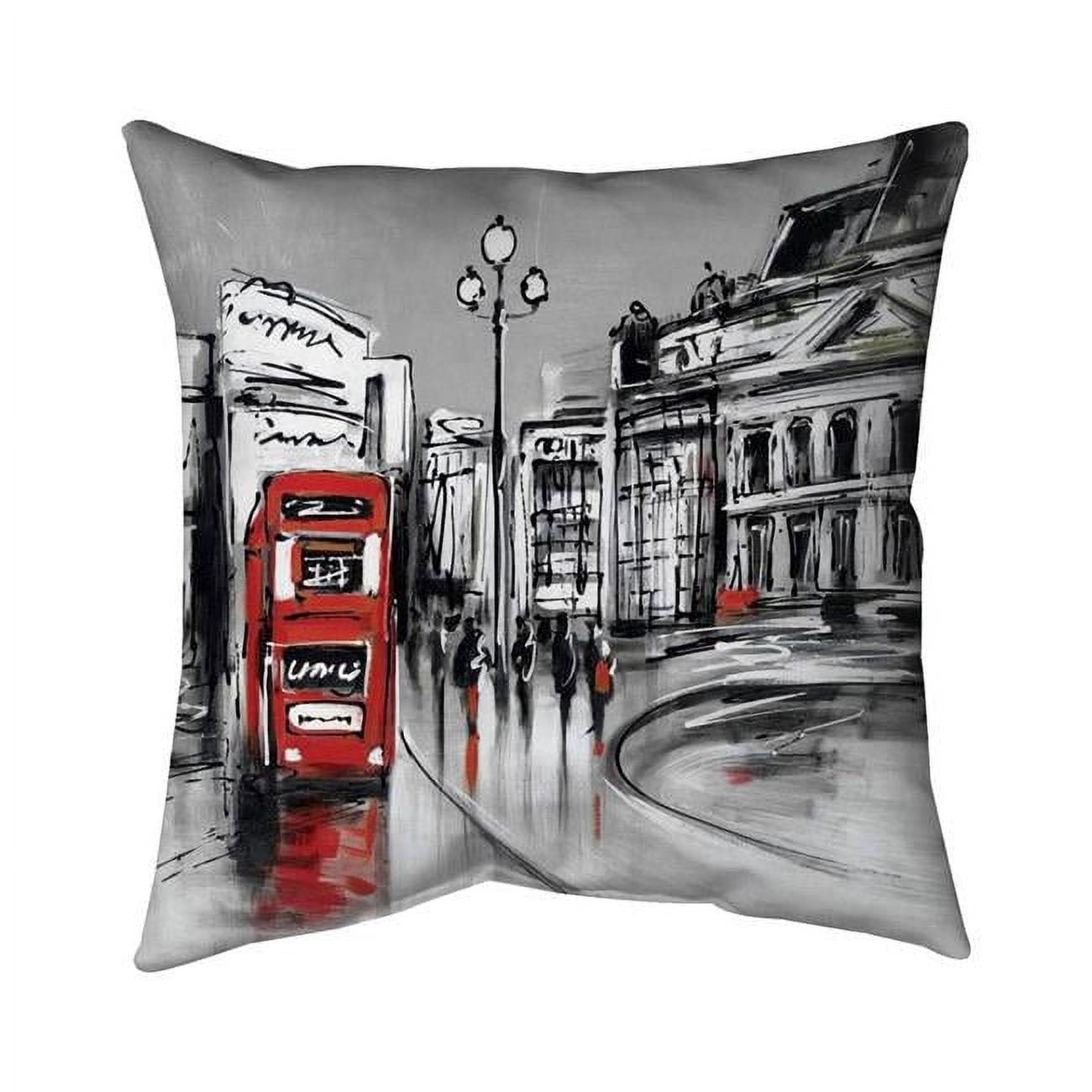 20 x 20 in. Abstract Grey City with Red Bus-Double Sided Print Indoor Pillow