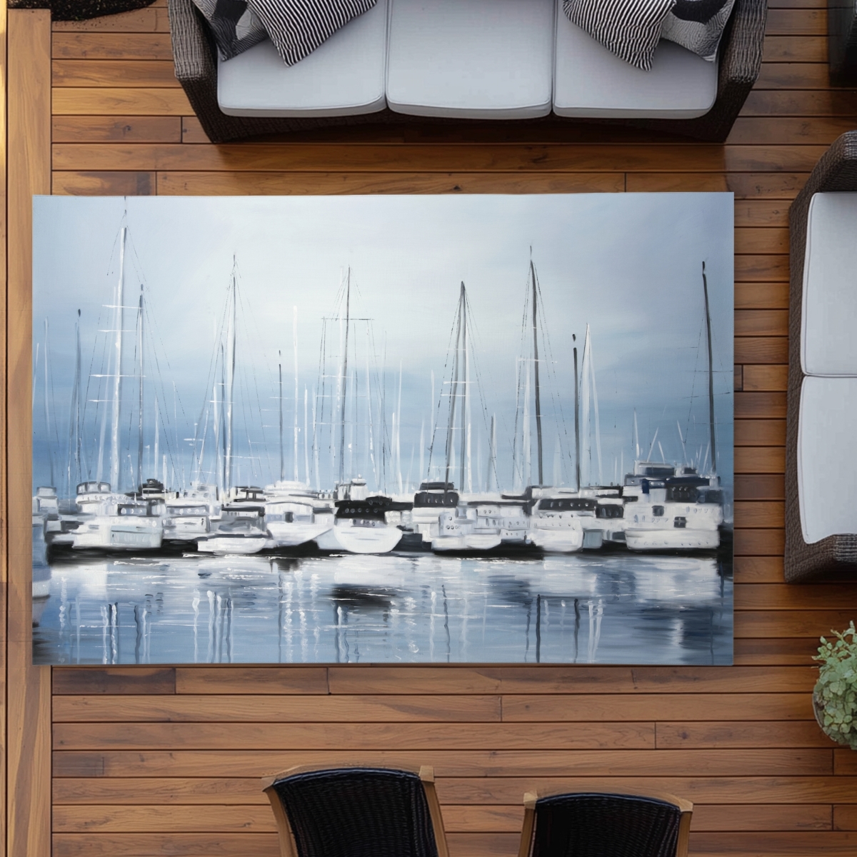 C1ROAR57C5EG8W 5 x 7 ft. Boats At the Dock 2 - Marine Blue Outdoor Area Rug for Home Decor - Rectangle