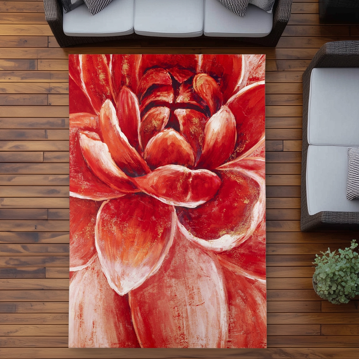 C1ROAR57T2GMTC 5 x 7 ft. Red Chrysanthemum Outdoor Area Rug - Floral Romantic Decor - Rectangle