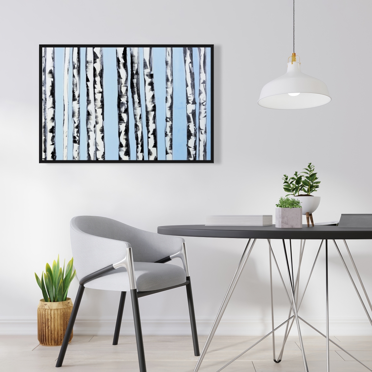 C1FC2436V6B6RS 24 x 36 in. Birches on a Blue Background - Black Framed Canvas Decor