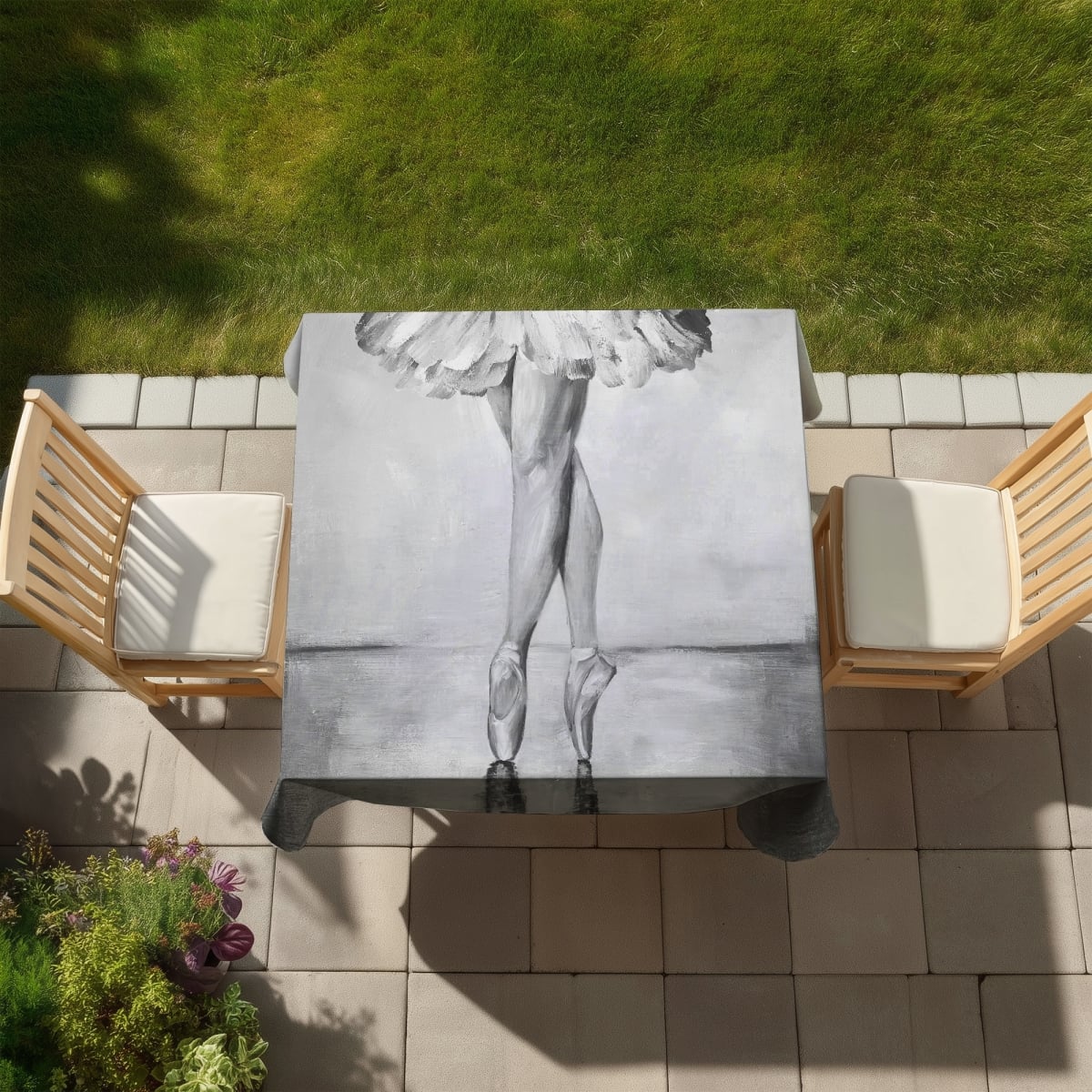 Picture of Begin Home Decor C1TC5858GAVI15 58 x 58 in. Ballet Classic Steps Tablecloth - White Indoor & Outdoor Decor
