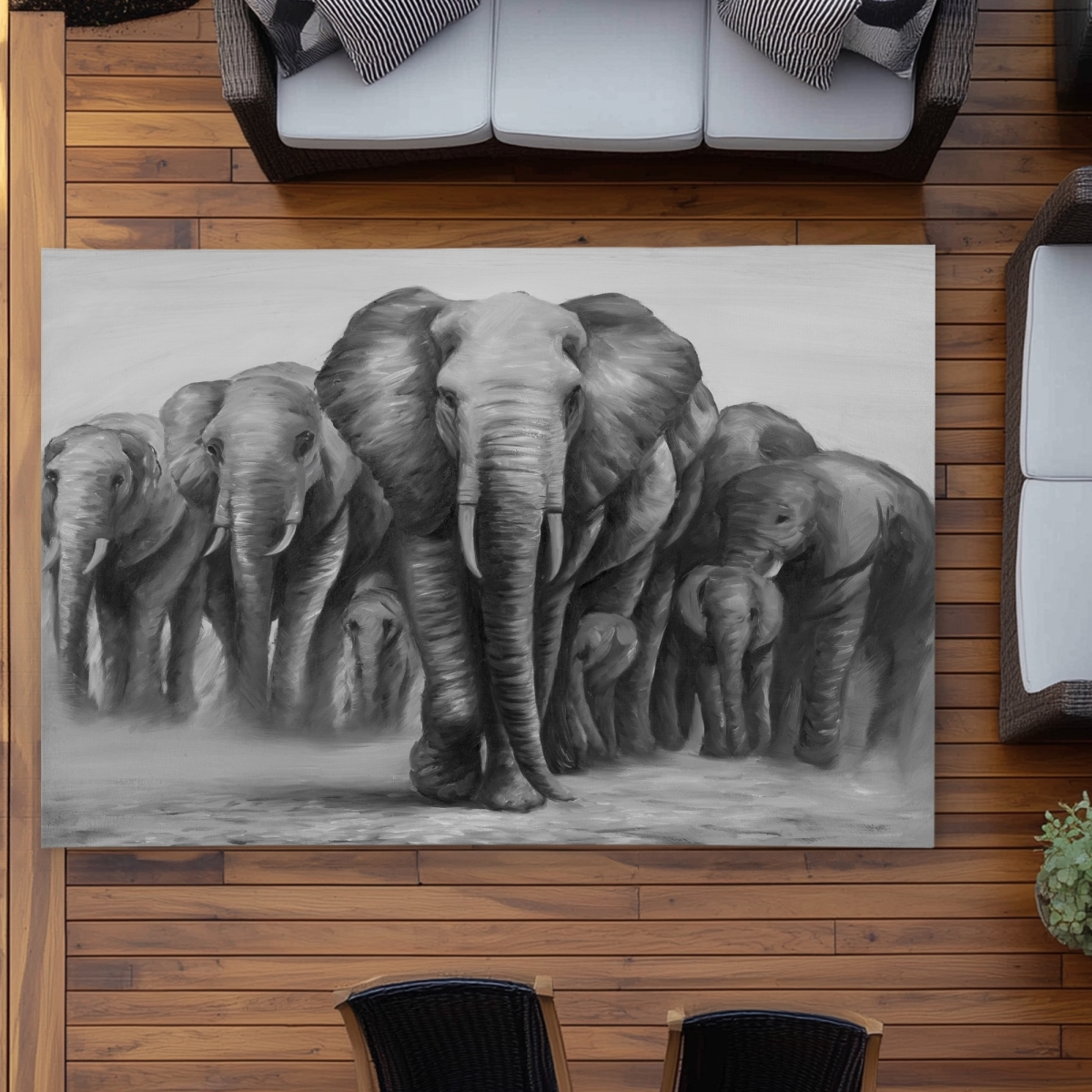 C1ROAR57VJTXNJ 5 x 7 ft. Herd of Elephants Outdoor Area Rug - Home Decor Accent - Rectangle