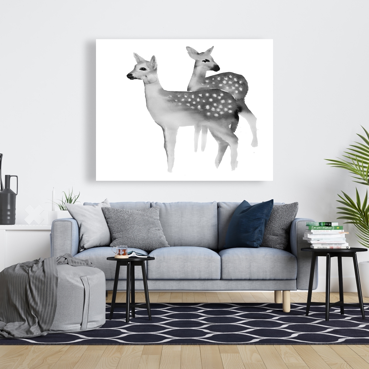 C1RC4860NU0RBU 48 x 60 in. Faon Black & White Rustic Deer Canvas - Home Decor Art
