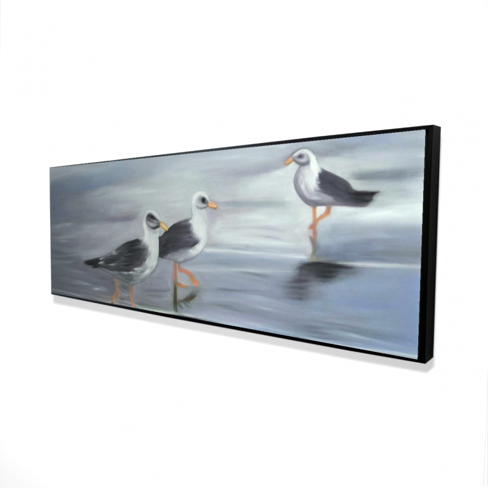 2081-2060-AN480 20 x 60 in. Three Gulls - Marine Bird Framed Canvas for Home Decor