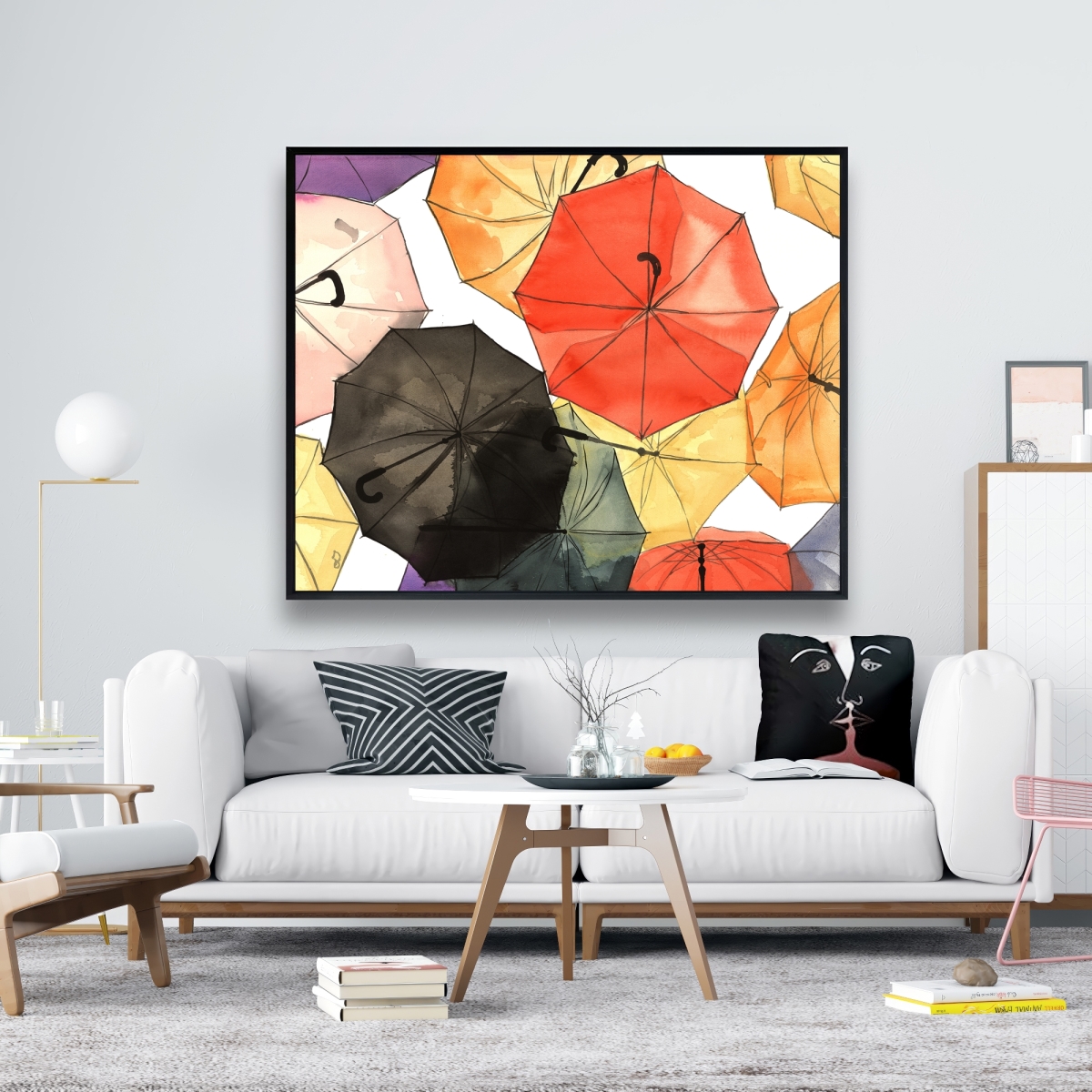 C1FC486019FY0G 48 x 60 in. Suspended Umbrellas - Framed Canvas Home Decor - Unique Art
