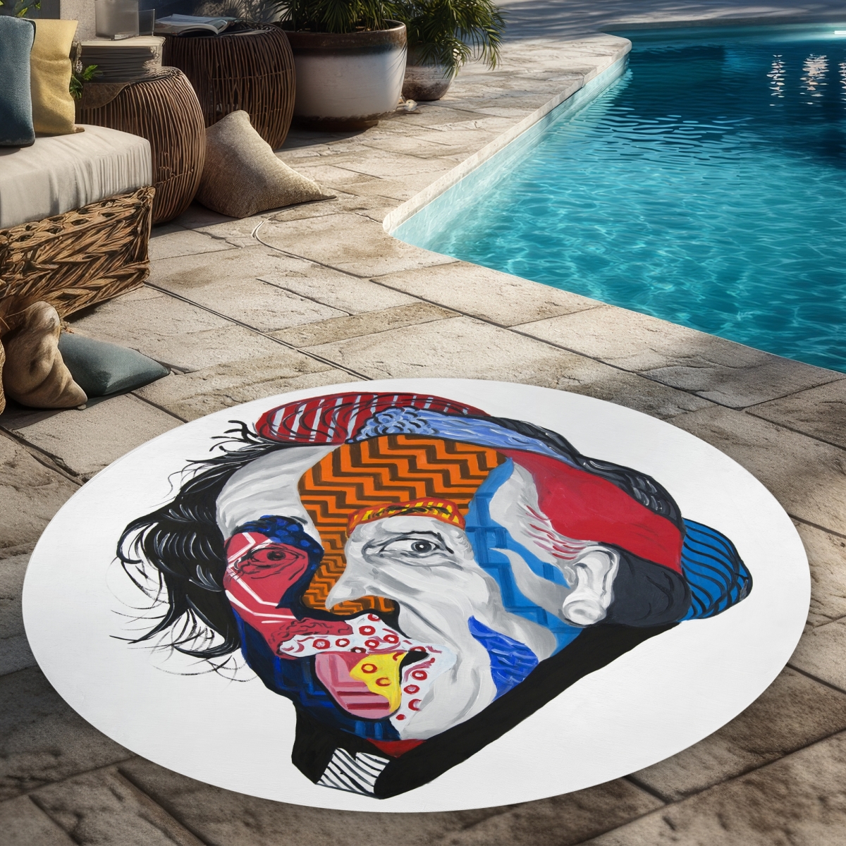 C1COAR55NTWPV4 5 x 5 ft. Abstract Albert Einstein Rug - Retro Figurative Outdoor Decor - Round