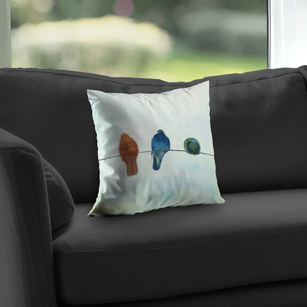 C1PC1414AIZ5AC 14 x 14 in. Perched Abstract Birds - Green Animals Poly Twill Throw Decor