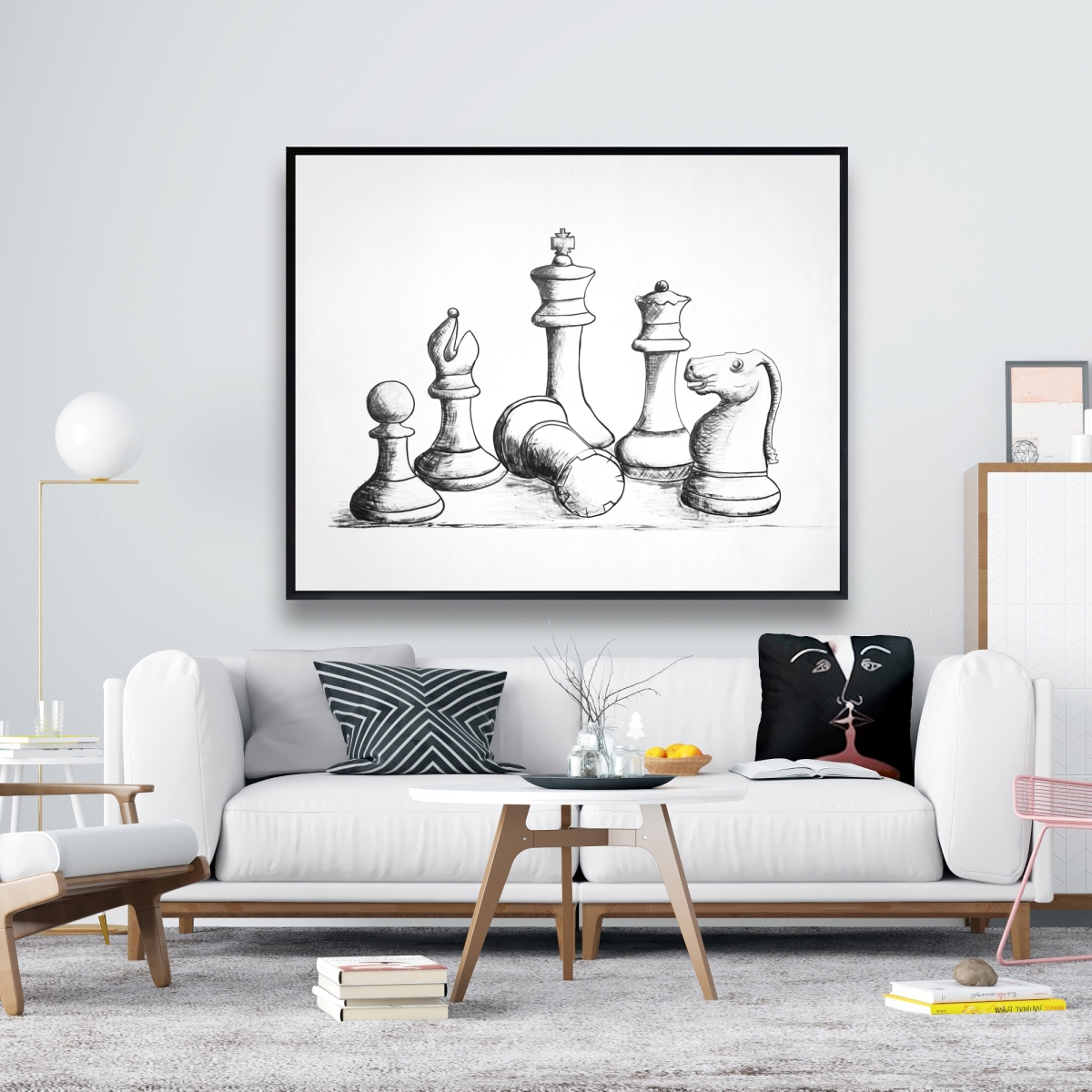 C1FC4860FZBLI2 48 x 60 in. Chess Game Pieces - Black Monochrome Framed Canvas Decor