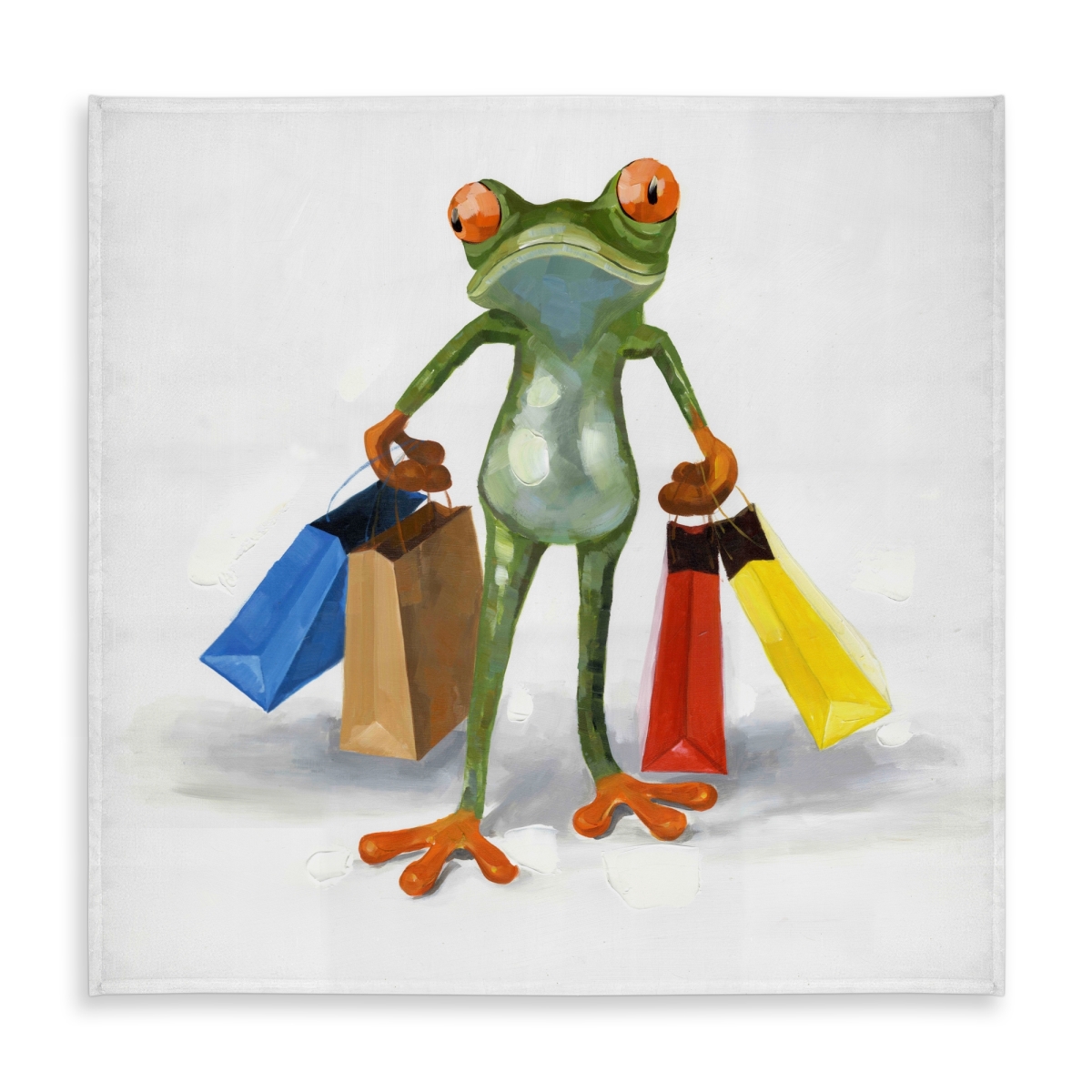 Picture of Begin Home Decor C1TC5858Q88WLT 58 x 58 in. Funny Frog with Shopping Bags Tablecloth - Aquatic Kids Art