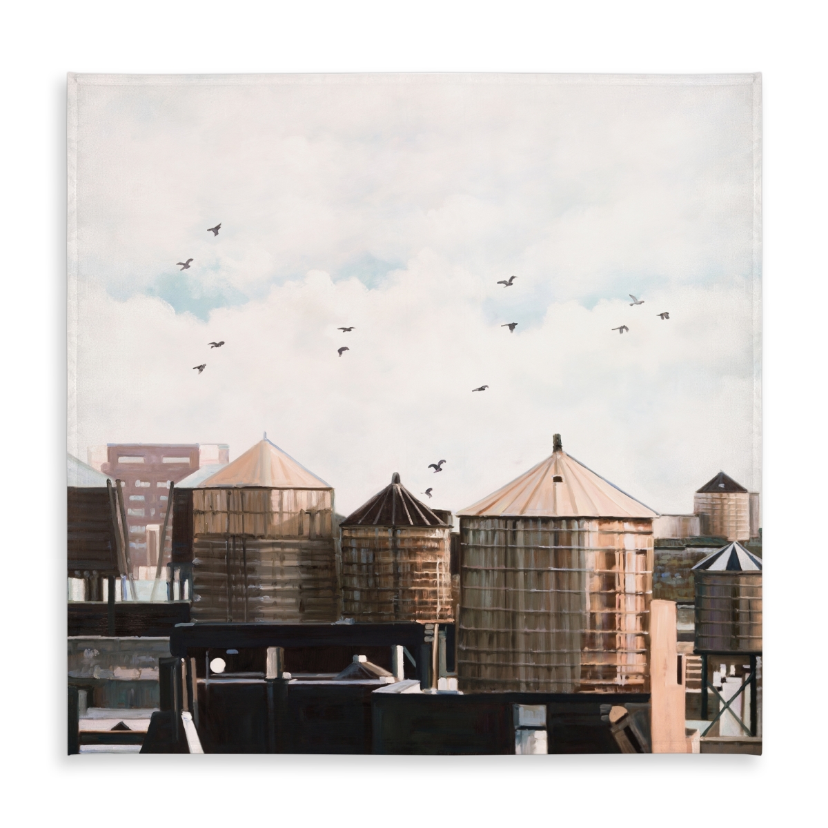Picture of Begin Home Decor C1TC58582YVFLZ 58 x 58 in. Water Towers Tablecloth - Contemporary Indoor Outdoor Decor
