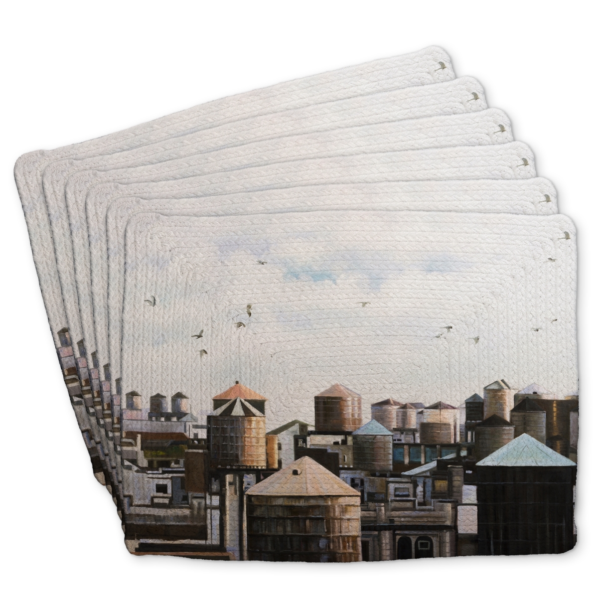 Picture of Begin Home Decor C6BP14183GIT0Q 14 x 18 in. Water Towers with Birds Braided Polyester Placemat - Home Decor - Set of 6