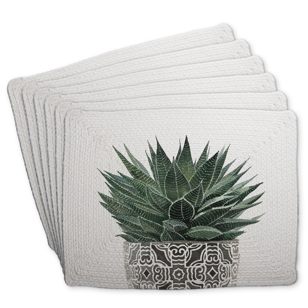 Picture of Begin Home Decor C6BP1418Q4IRXP 14 x 18 in. Zebra Plant Succulent - Braided Polyester Placemat - Home Decor - Set of 6