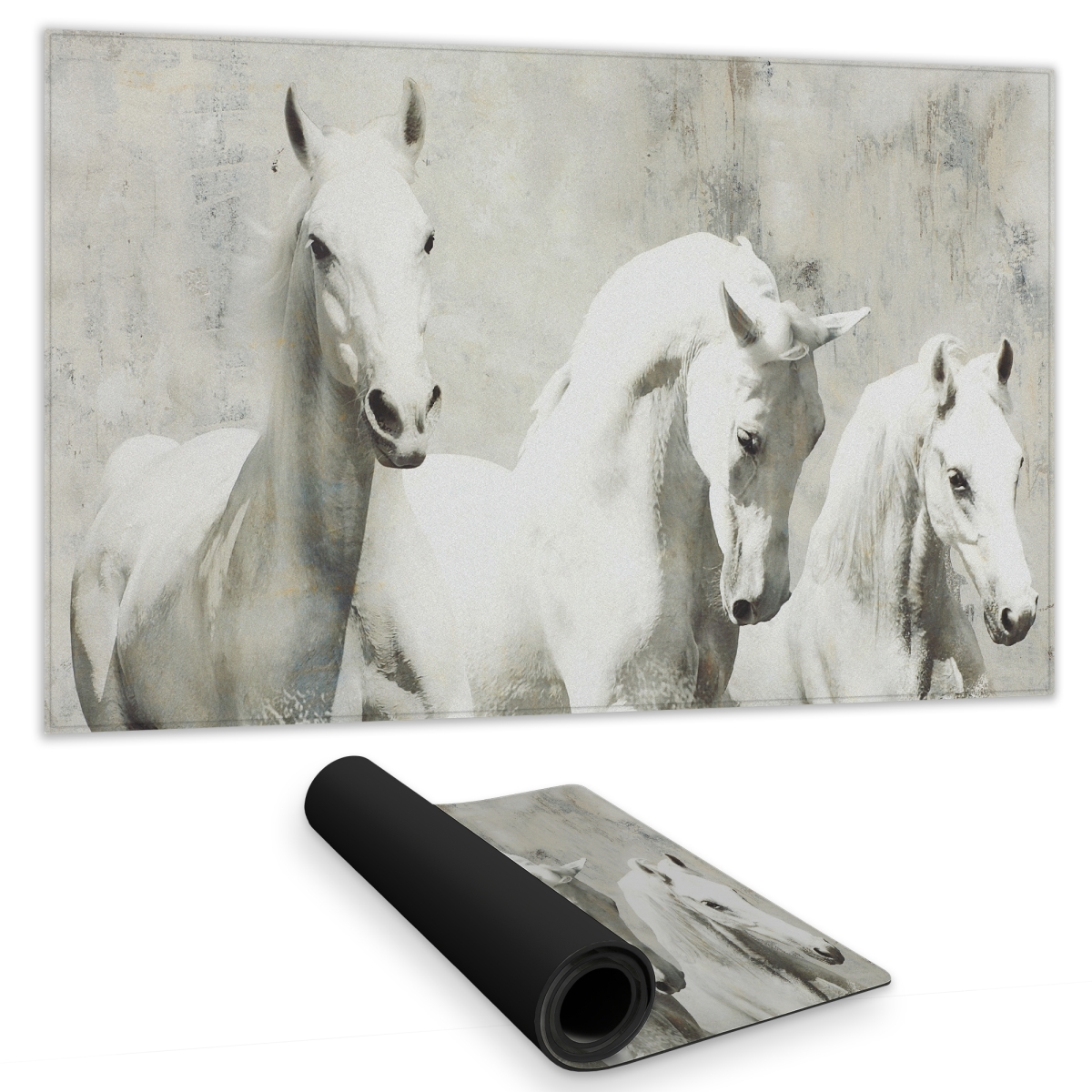 C1DM14244OR8FK 14 x 24 in. Three White Horses Running - Farmhouse Horse Gaming Mat