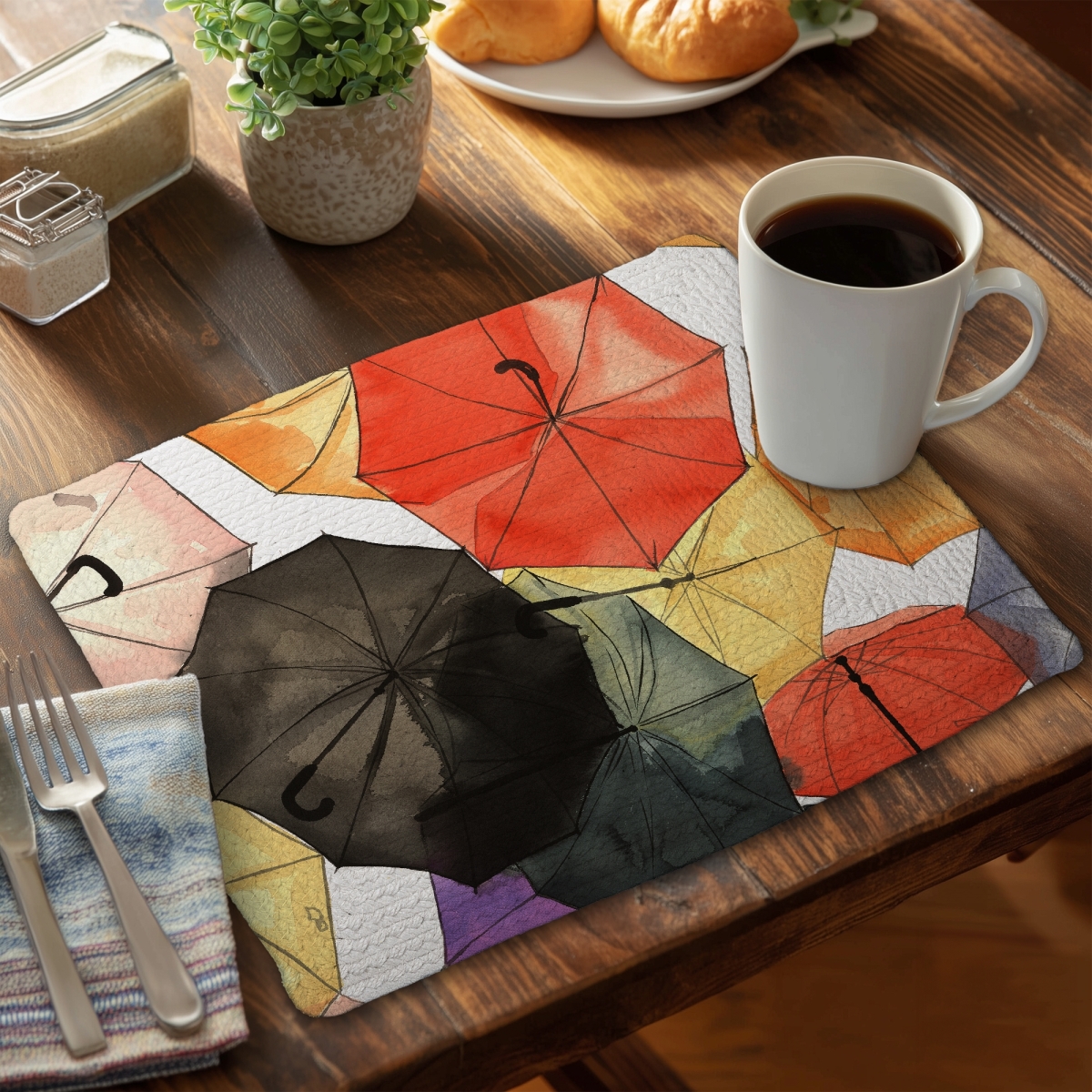 Picture of Begin Home Decor C6BP1418T87A1T 14 x 18 in. Suspended Umbrellas - Braided Polyester Placemats for Decor - Set of 6