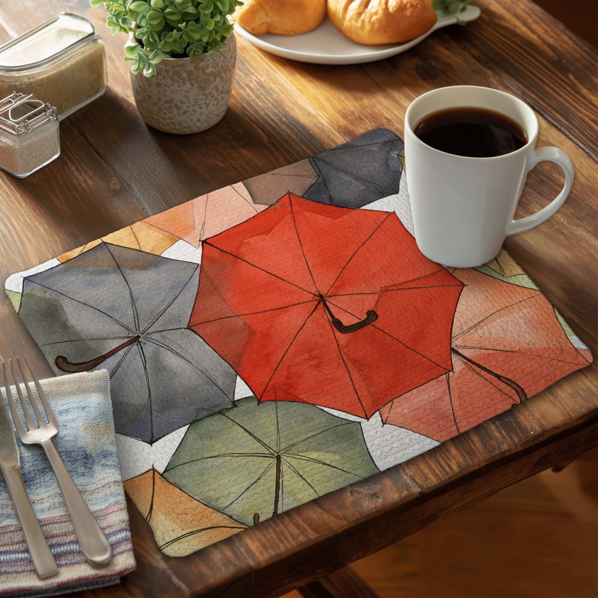 Picture of Begin Home Decor C6BP1418PLBN2A 14 x 18 in. The Umbrellas of Petit Champlain - Braided Polyester Placemat - Set of 6