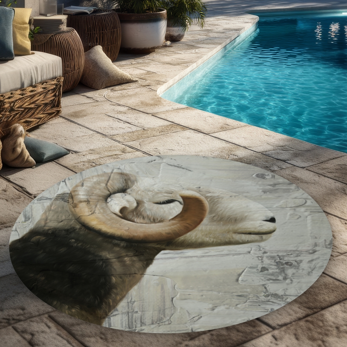 C1COAR55AE5C2B 5 x 5 ft. Aries Rustic Animals Round Outdoor Area Rug for Home Decor