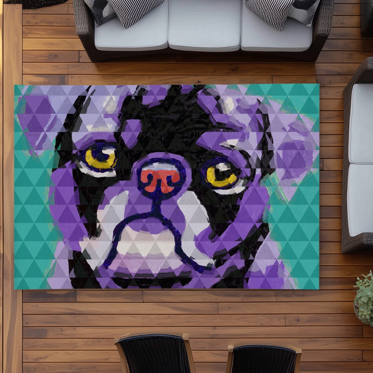 C1ROAR57Y8U3PT 5 x 7 ft. Geometric Pug - Pop Art Turquoise Outdoor Area Rug for Decor - Rectangle