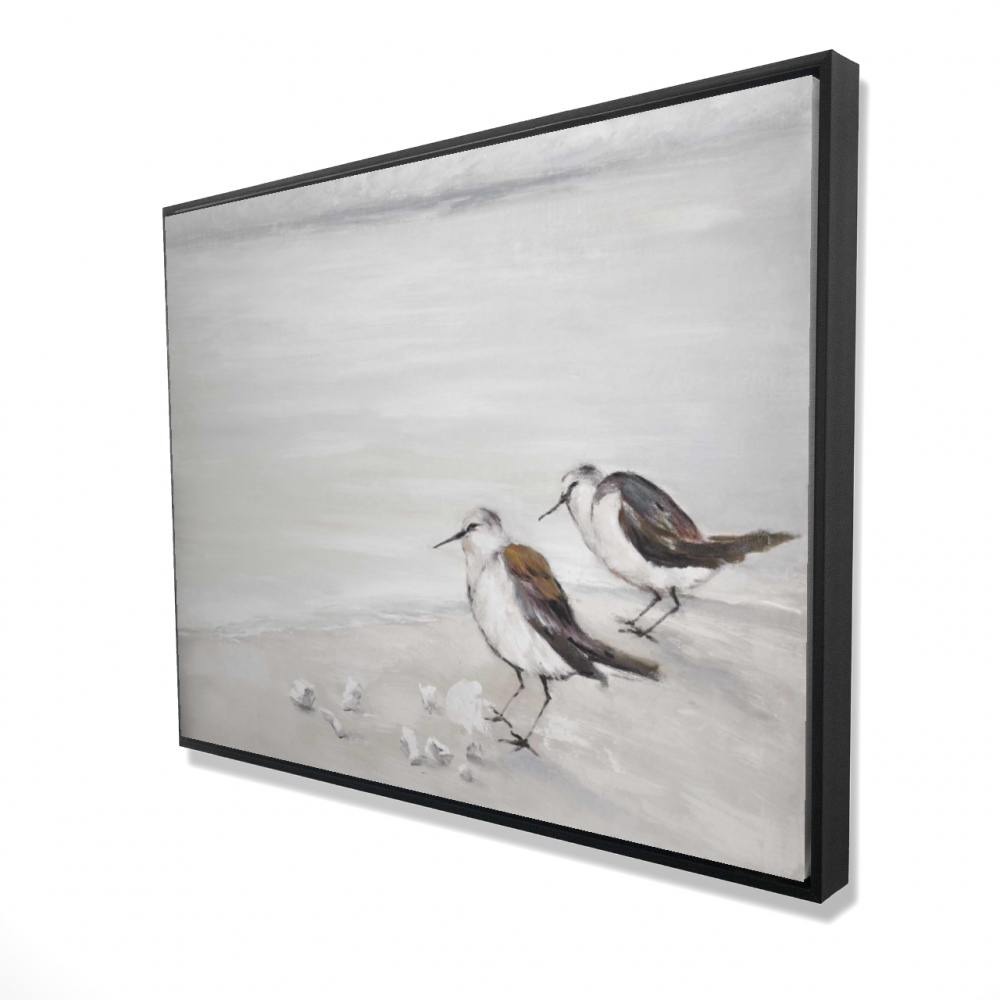 2081-3648-AN97-1 36 x 48 in. Two Sandpipers Birds - Coastal Beige Framed Canvas Decor