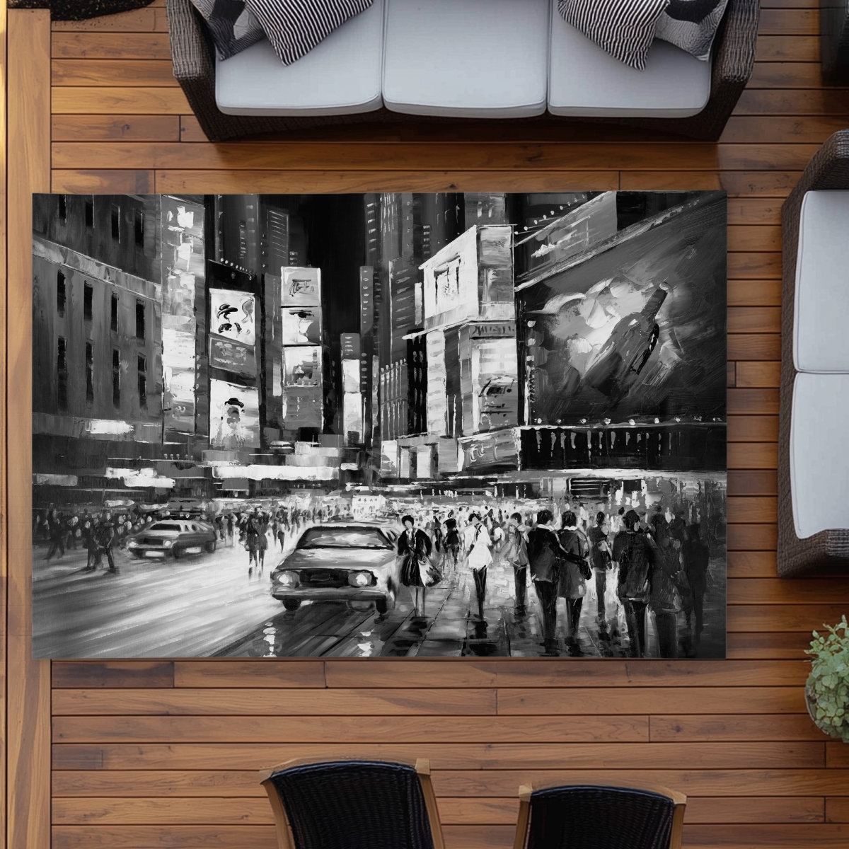 C1ROAR577QYPY4 5 x 7 ft. Times Square Monochrome Black Car Outdoor Area Rug - Home Decor - Rectangle