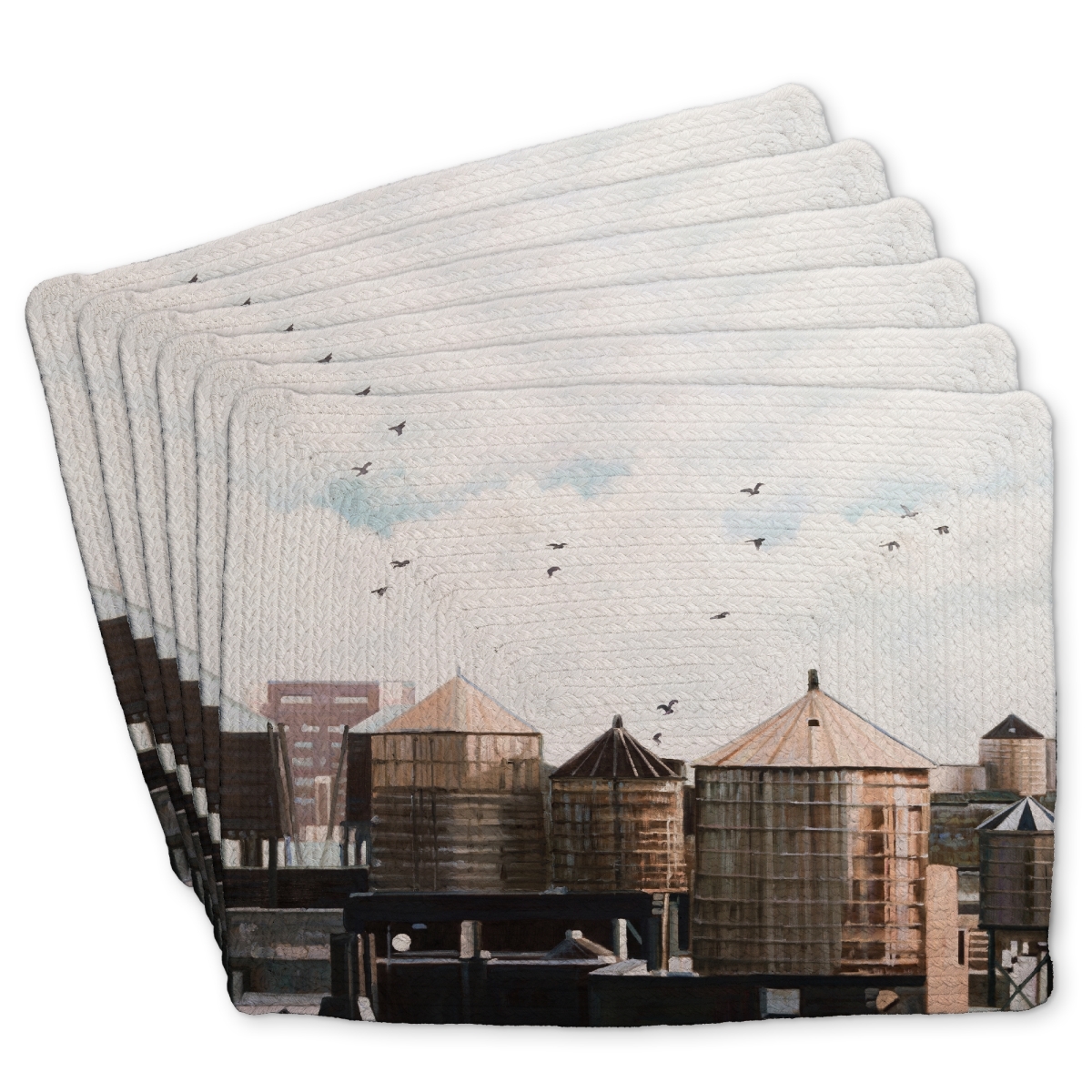 Picture of Begin Home Decor C6BP1418O9C000 14 x 18 in. Water Towers Braided Polyester Placemat - Home Decor Accent - Set of 6
