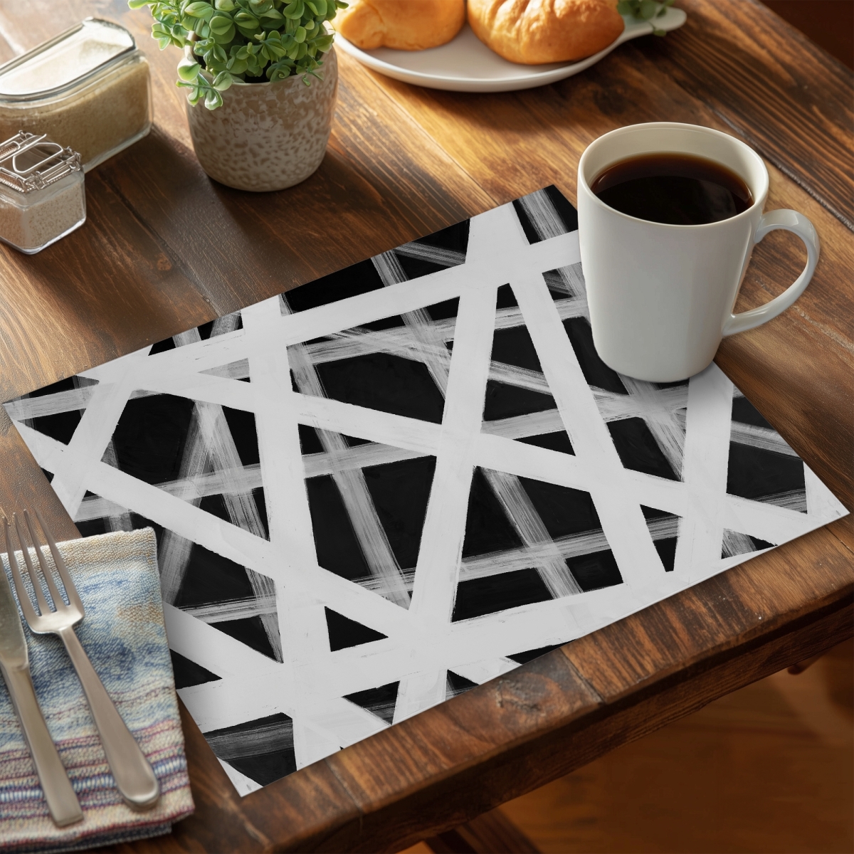 Picture of Begin Home Decor C4PP14187PR8PN 14 x 18 in. Geometric Stripes Polyester Placemat for Stylish Home Decor - Set of 4