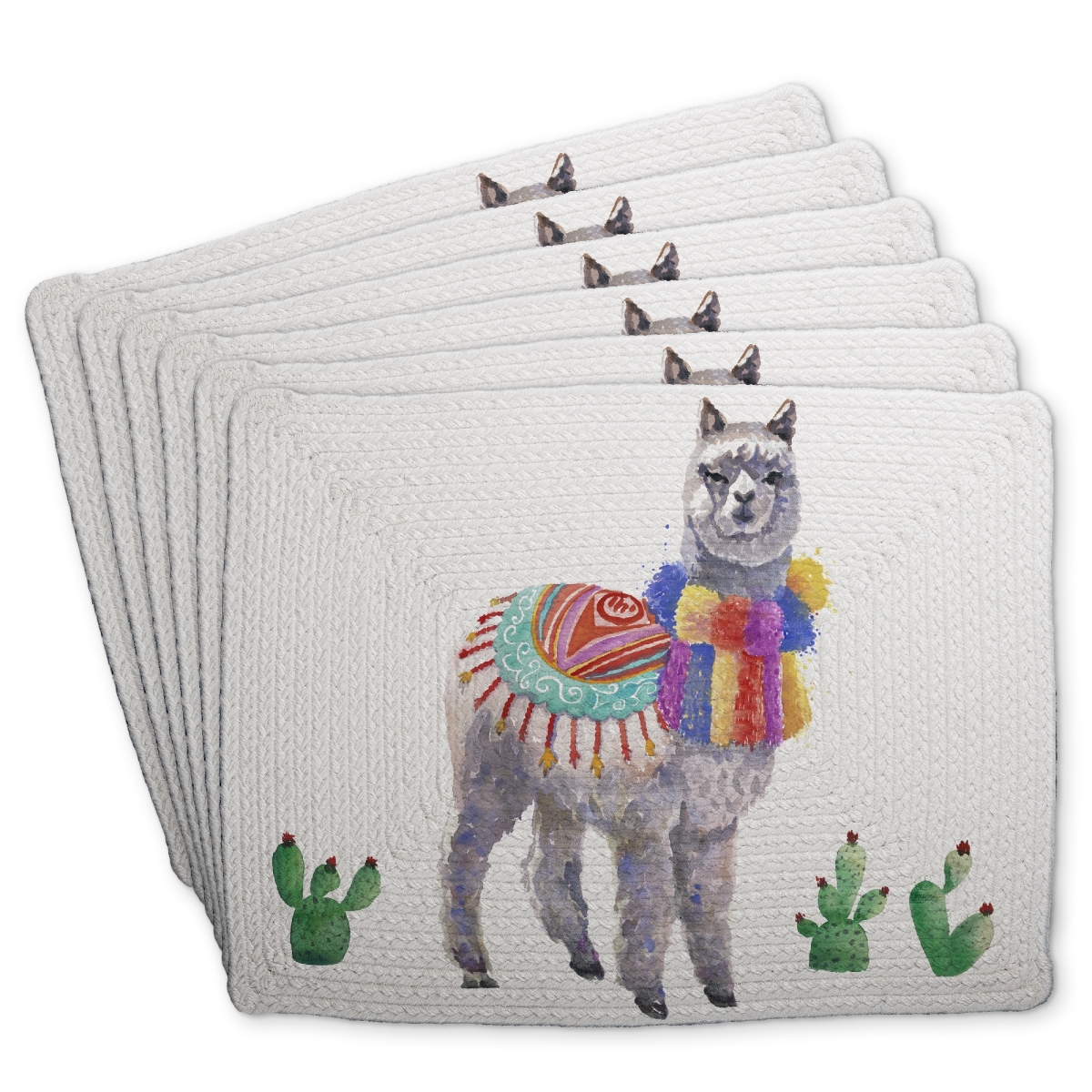 Picture of Begin Home Decor C6BP14180ZF1DK 14 x 18 in. Traditional Peruvian Lama - Braided Polyester Placemat - Home Decor - Set of 6