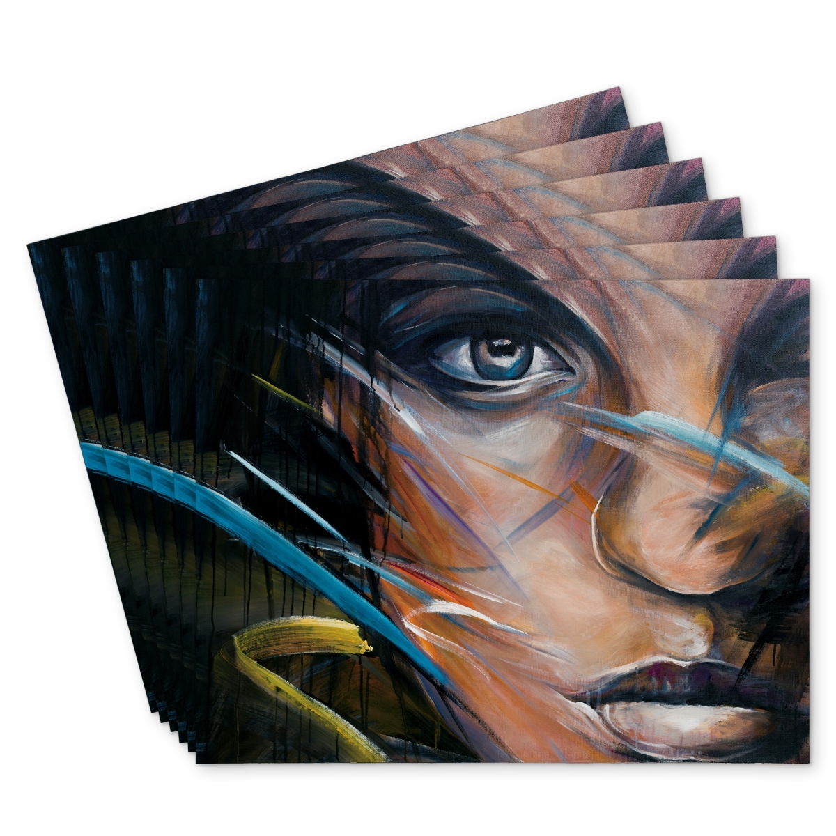 Picture of Begin Home Decor C6PP1418OPIN0T 14 x 18 in. Colorful Woman Face Polyester Placemat - Home Decor Accent - Set of 6