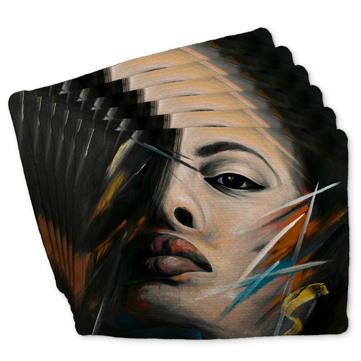 Picture of Begin Home Decor C6BP1418Q47NL7 14 x 18 in. Abstract Woman Portrait Braided Polyester Placemat - Home Decor - Set of 6