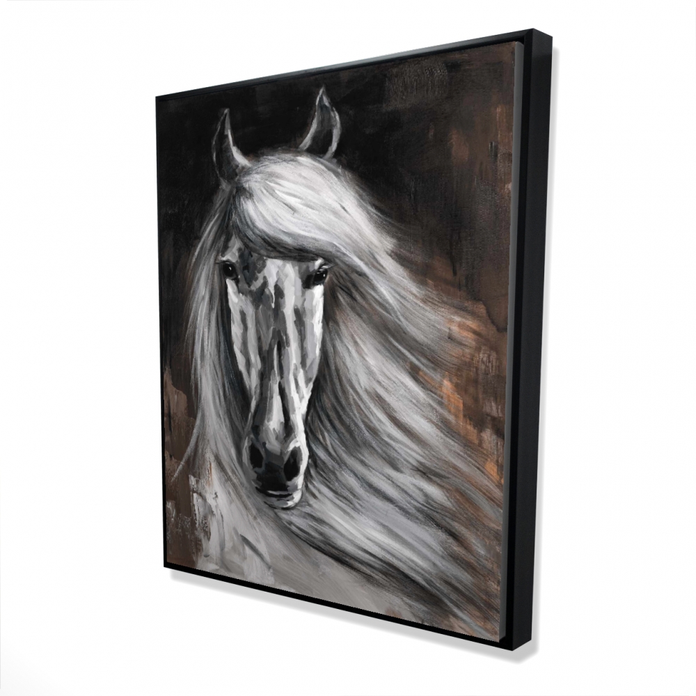 2081-6048-AN124-1 48 x 60 in. White Horse - Brown Rustic Framed Canvas for Home Decor