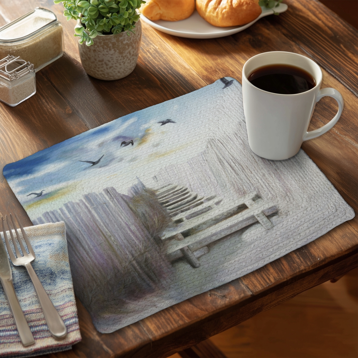 Picture of Begin Home Decor C6BP1418B95HDT 14 x 18 in. Break At the Beach - Braided Polyester Placemat for Home Decor - Set of 6