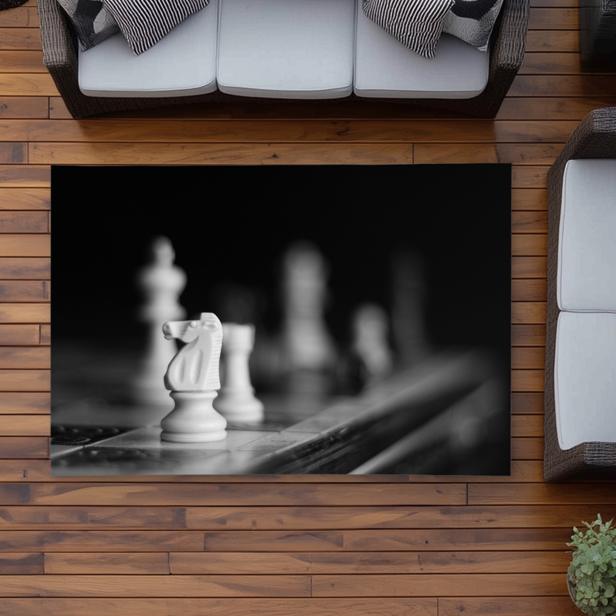 C1ROAR46I22PDZ 4 x 6 ft. Monochrome Chess Games Rug - Black & White Man Cave Decor - Rectangle