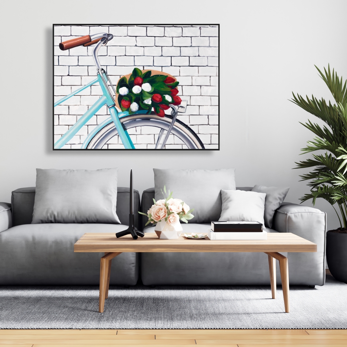 C1FC36487XV395 36 x 48 in. Bicycle with Bouquet of Tulips - Red Flowers Canvas Art