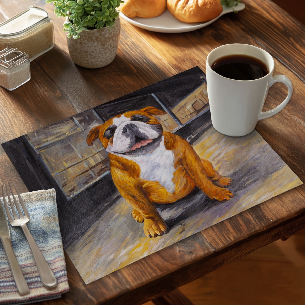 Picture of Begin Home Decor C6PP1418SKAUVU 14 x 18 in. Smiling Bulldog Polyester Placemat for Home Decor - Cute Design - Set of 6