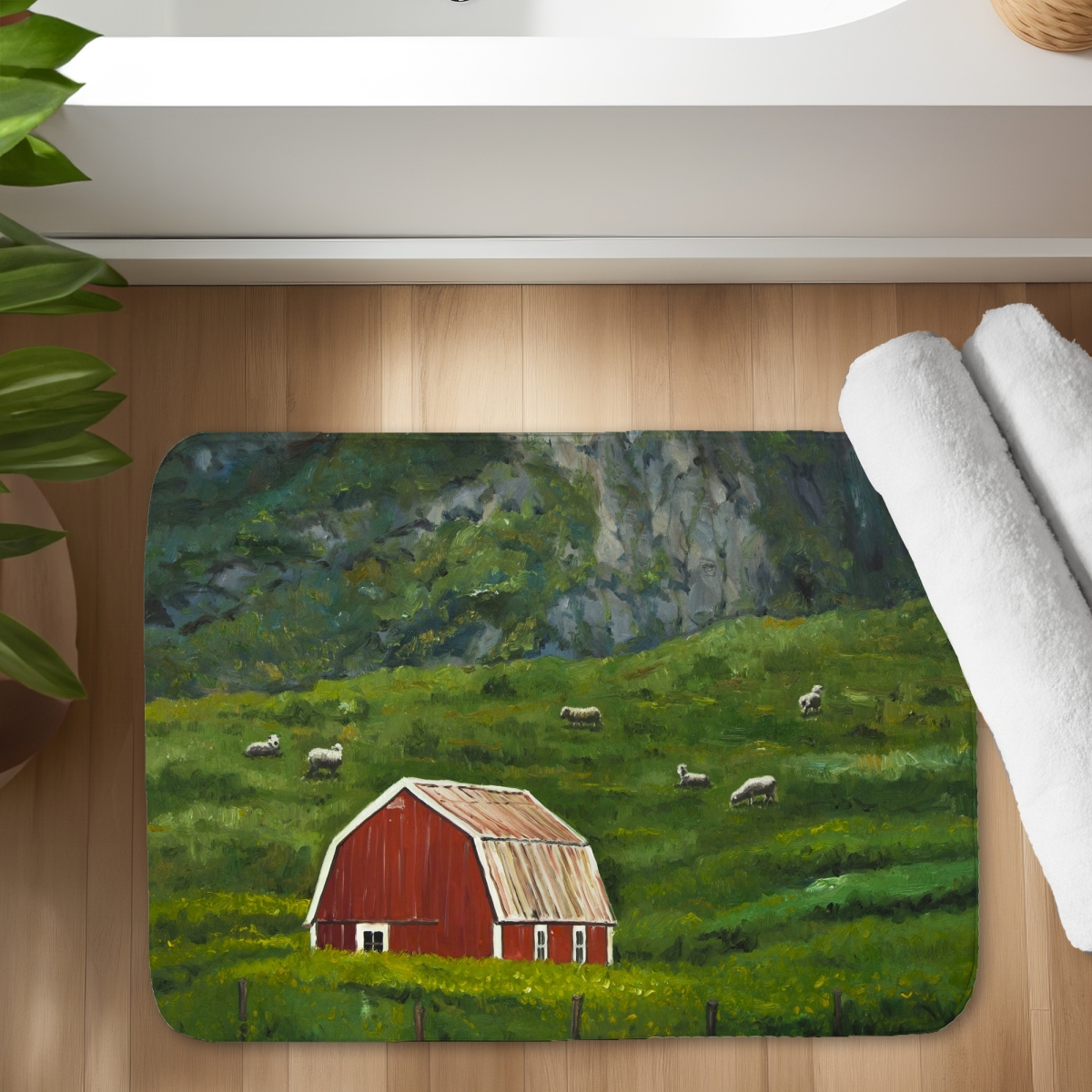 C1BM17242VTHDX 17 x 24 in. Life in the Countryside - Mountains Red Bath Mat for Home Decor