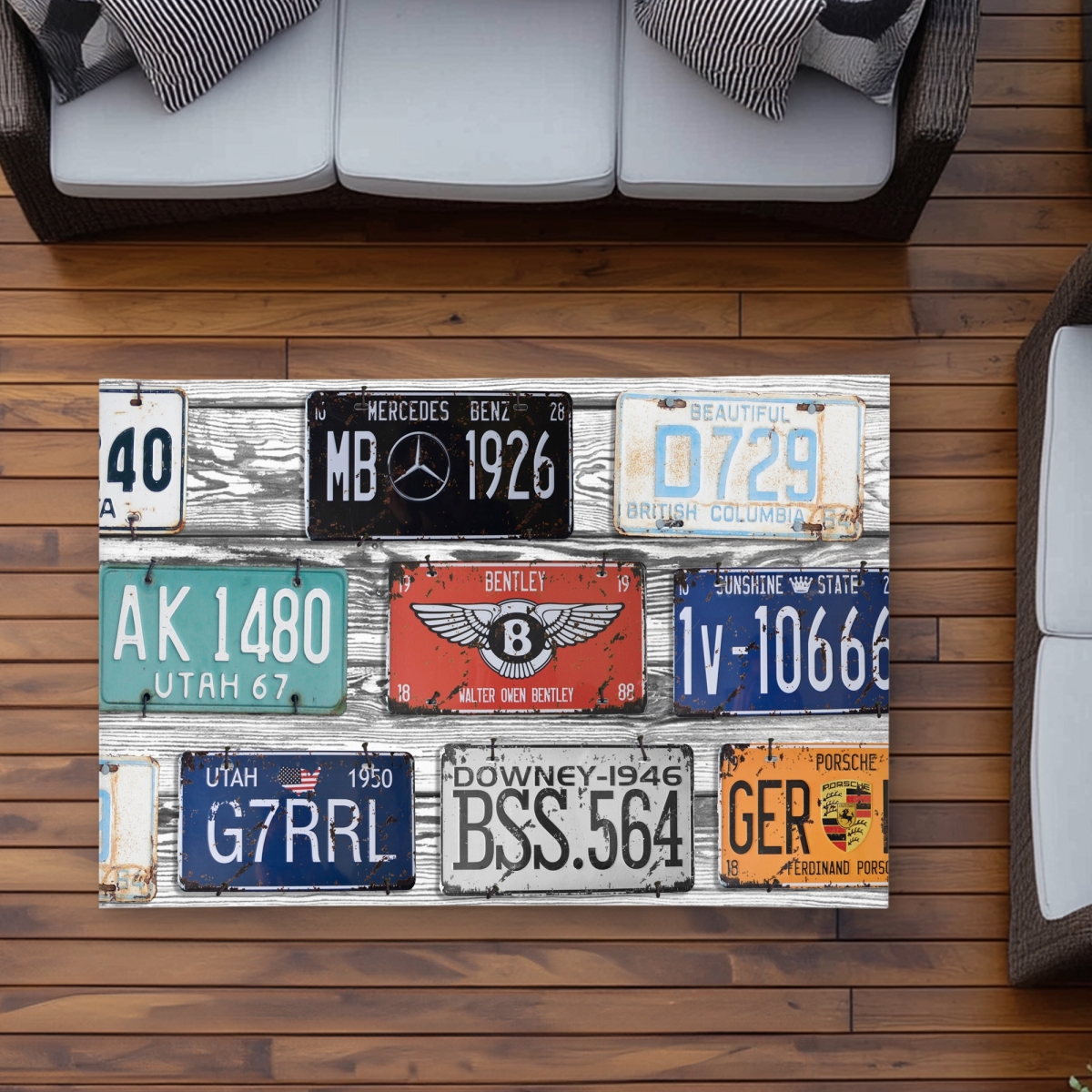 C1ROAR35CWE89O 3 x 5 ft. Shapes Blue Outdoor Area Rug - Vintage Plates Registration - Rectangle