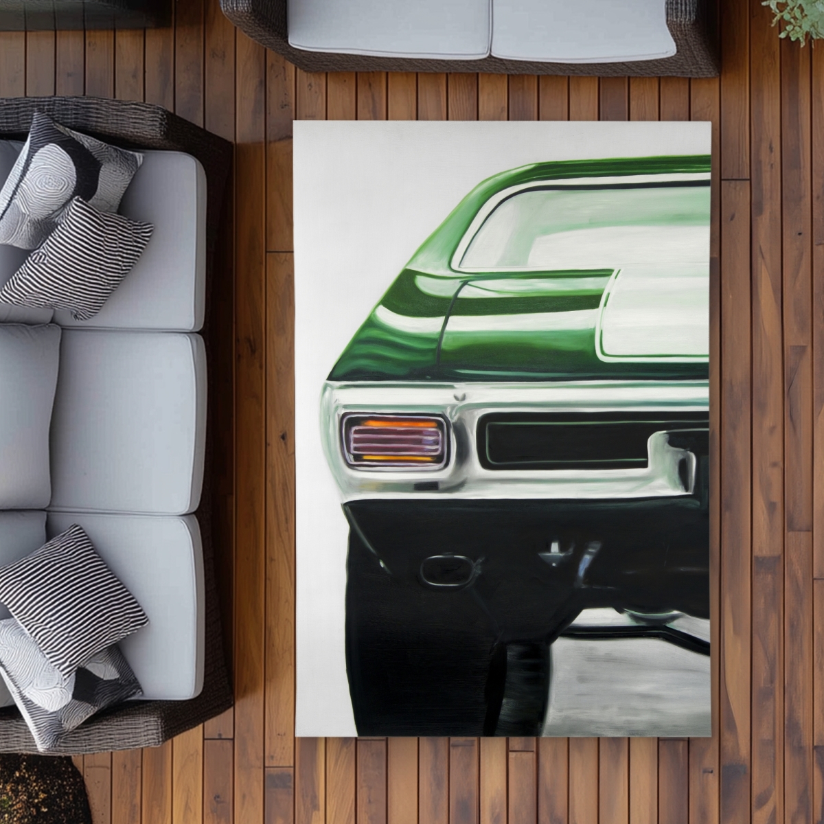 C1ROAR46HFUPSZ 4 x 6 ft. Classic Dark Green Car Rug - Hyperrealist Man Cave Decor - Rectangle