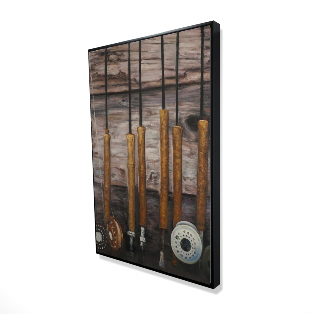 2081-3624-SL7 24 x 36 in. Fishing Rods on Wood - Still Life Man Cave Canvas Decor