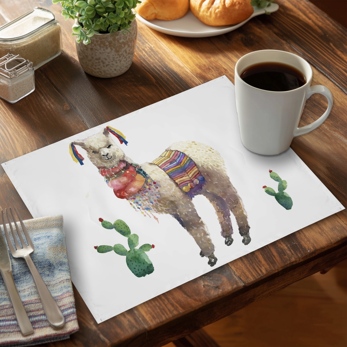 Picture of Begin Home Decor C4PP1418TOXUUP 14 x 18 in. Lama Parade Polyester Placemat for Unique Home Decor - Set of 4