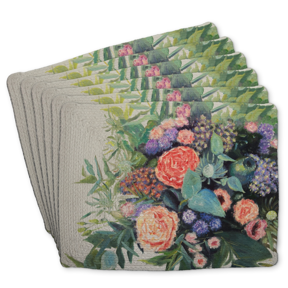Picture of Begin Home Decor C6BP14185EHTZY 14 x 18 in. Flowers Melody Braided Polyester Placemat - Home Decor - Set of 6