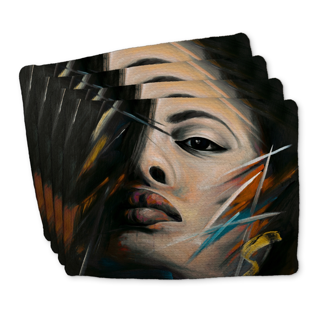 Picture of Begin Home Decor C4BP1418US5ATQ 14 x 18 in. Abstract Woman Portrait Braided Polyester Placemat - Home Decor - Set of 4