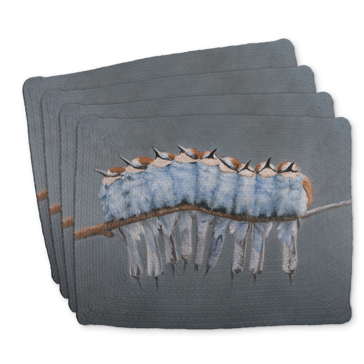 Picture of Begin Home Decor C4BP1418ZFTZ2D 14 x 18 in. Bunch of Small Birds on a Branch Braided Polyester Placemat - Set of 4