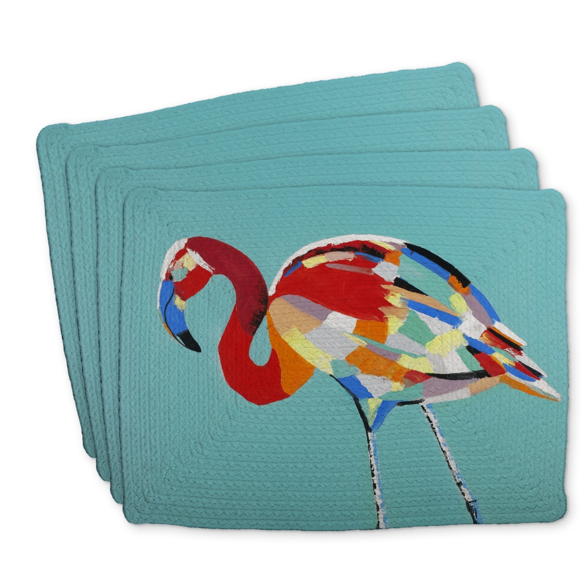 Picture of Begin Home Decor C4BP1418PMZXMN 14 x 18 in. Abstract Flamingo Braided Polyester Placemat for Home Decor - Set of 4