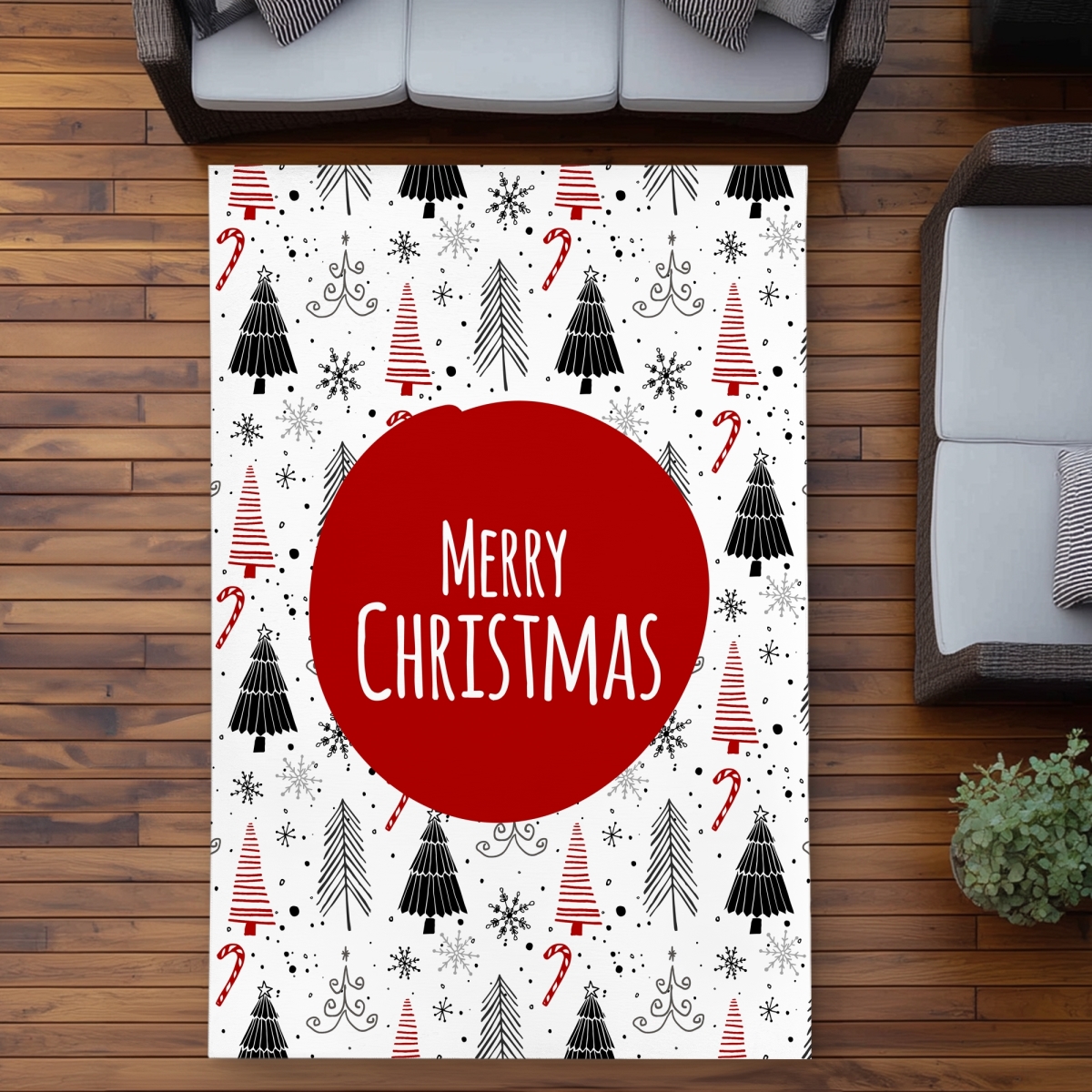 C1ROAR57GJ2QNW 5 x 7 ft. Merry Christmas - Gray Shapes Outdoor Area Rug for Home Decor - Rectangle