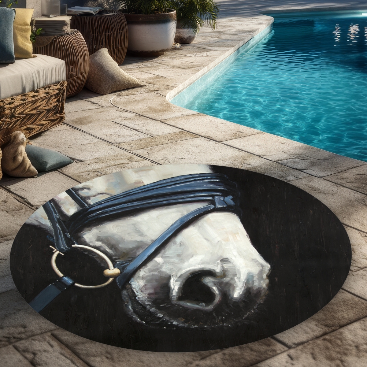 C1COAR55JPCYCO 5 x 5 ft. Horse with Harness - Western Round Outdoor Area Rug for Home Decor