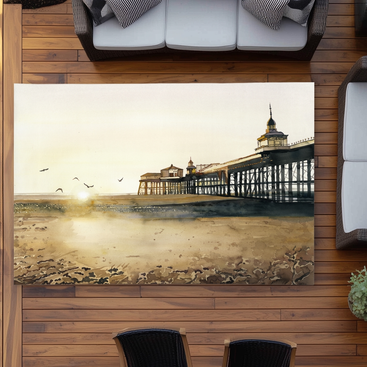 C1ROAR5794U7TY 5 x 7 ft. Sunset At the Beach Beige Outdoor Bathroom Area Rug - Home Decor - Rectangle