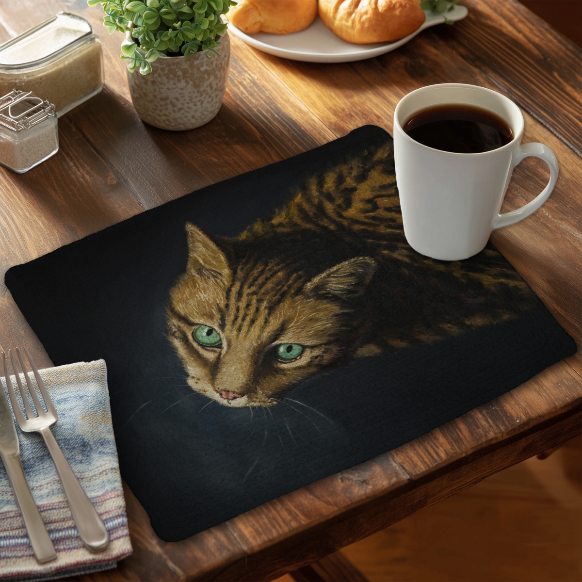 Picture of Begin Home Decor C4BP1418OTSIBY 14 x 18 in. Bengal Cat Braided Polyester Placemat - Elegant Home Decor - Set of 4